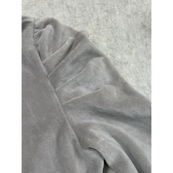 Rebecca Minkoff Size Medium Janine Velour Hoodie Pearl Gray Puff Sleeves New - Picture 10 of 13